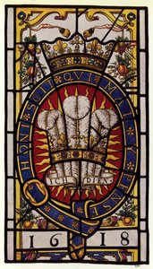Holborn, Staple Inn, Insigne en verre du Prince de Galles, 1618, 2 ft 10 12 in de haut - English Photographer